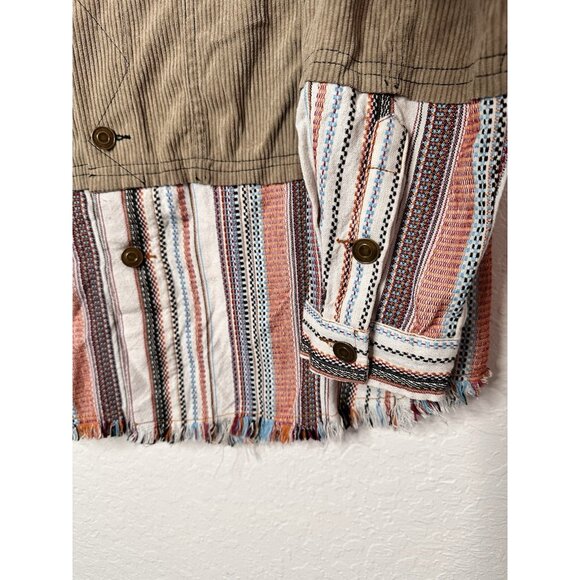 Yueary Womens Patchwork Stripe Contrast Corduroy JacketOlive Green Size XL NWOT - Picture 6 of 10